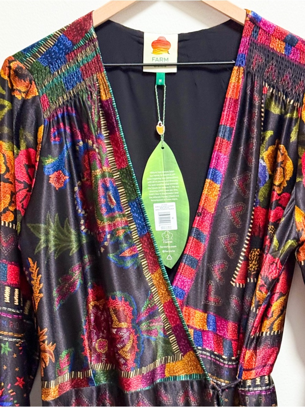 Farm rio colorful scarf print wrap dress tropical vacation floral mini M resort - Picture 4 of 13